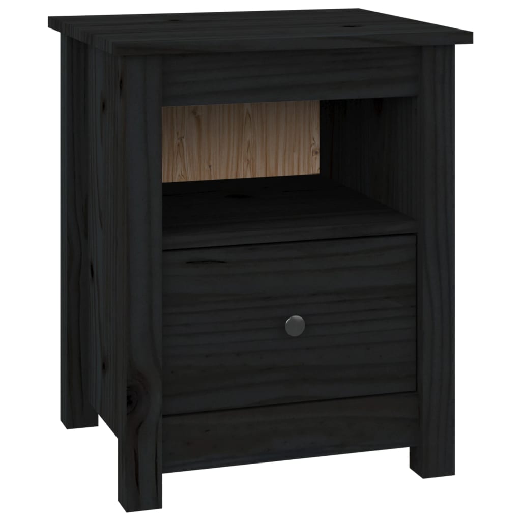 Bedside Cabinet Black 40x35x49 cm Solid Wood Pine