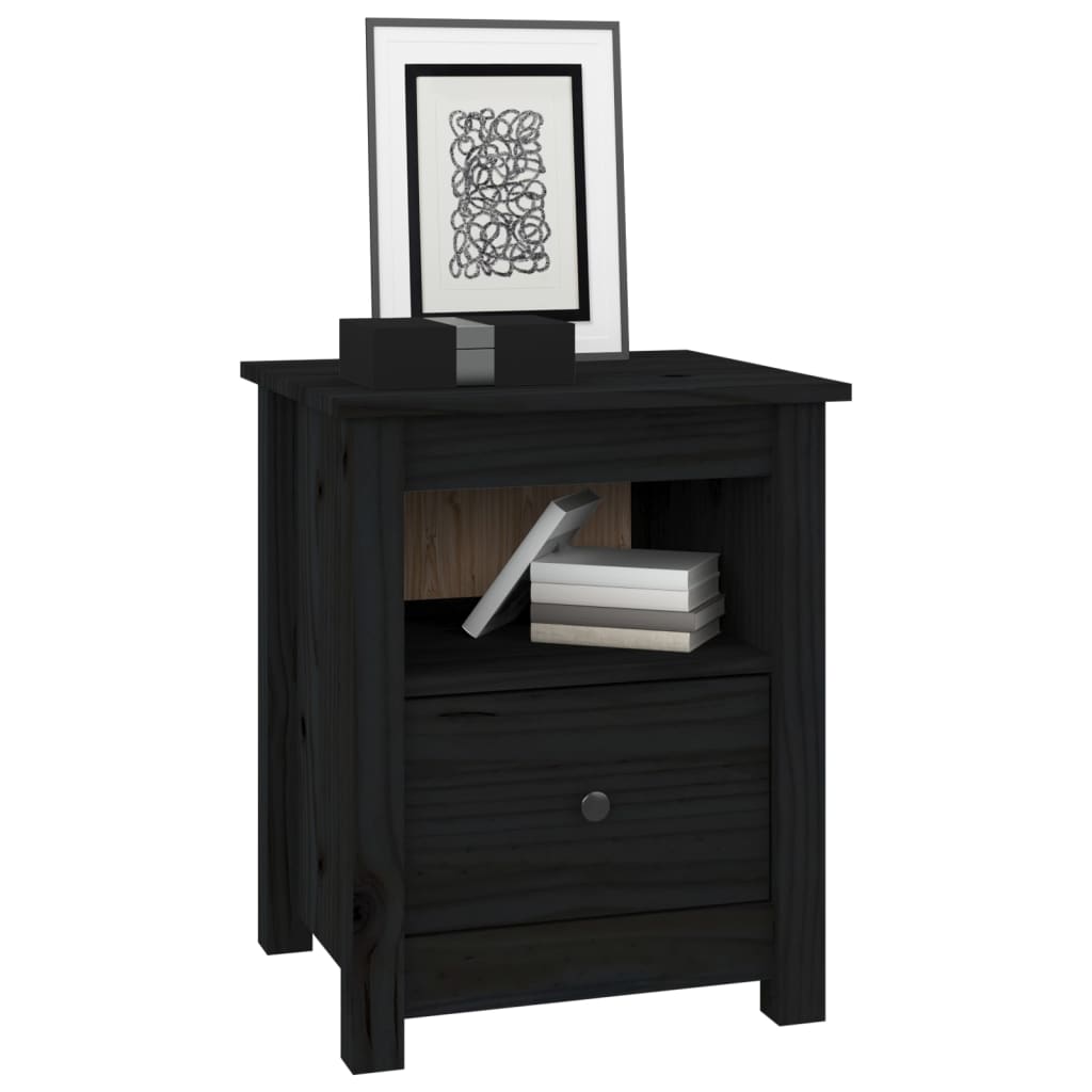 Bedside Cabinet Black 40x35x49 cm Solid Wood Pine