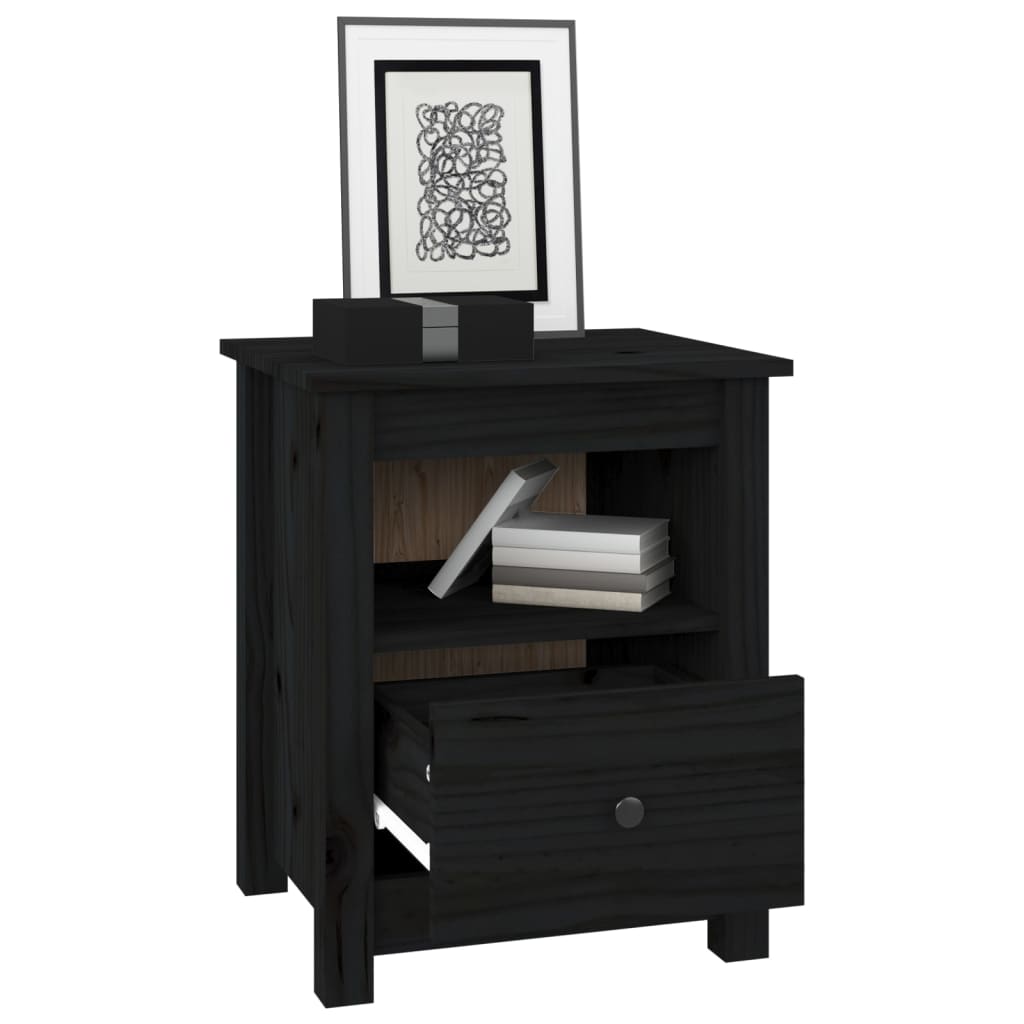 Bedside Cabinet Black 40x35x49 cm Solid Wood Pine