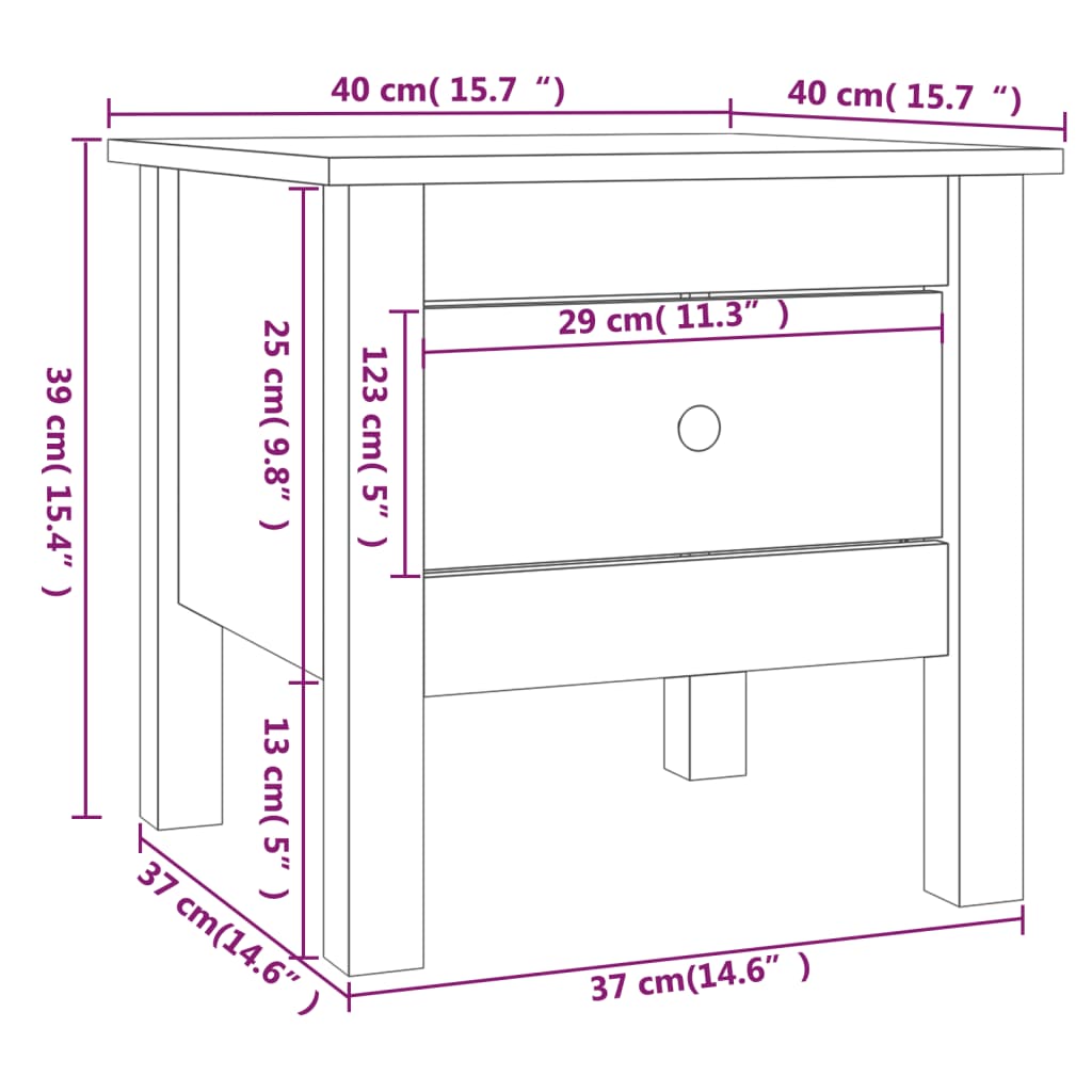 Side Table White 40x40x39 cm Solid Wood Pine