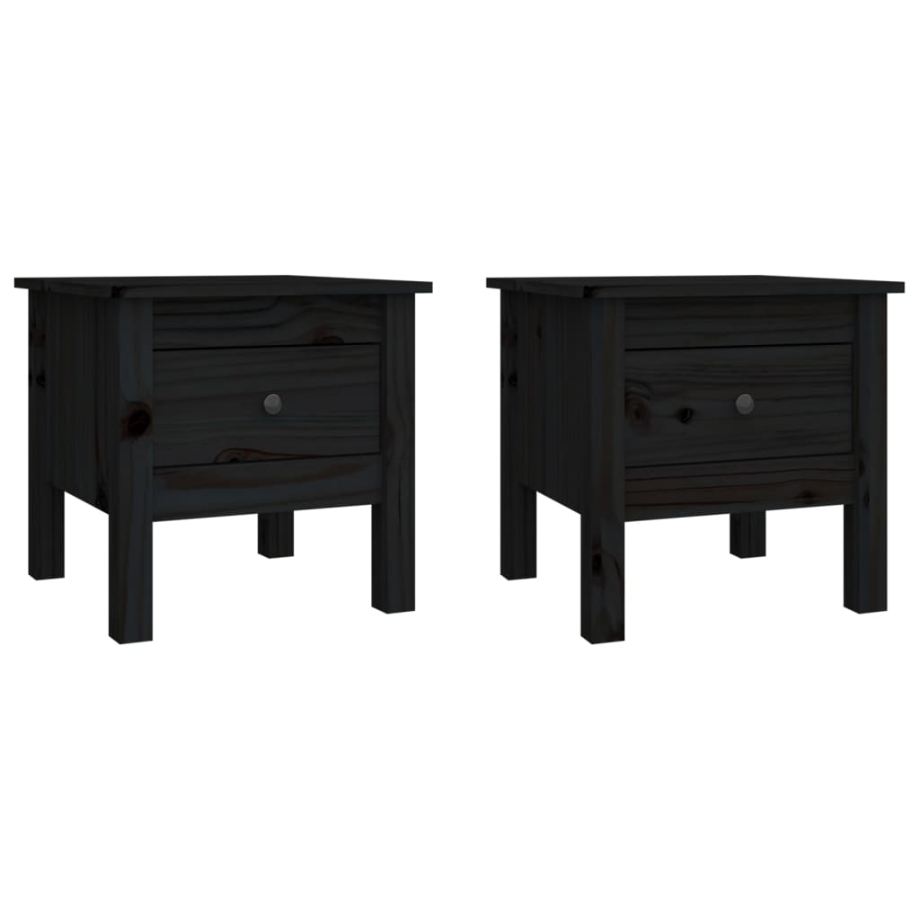 Side Tables 2 pcs Black 40x40x39 cm Solid Wood Pine