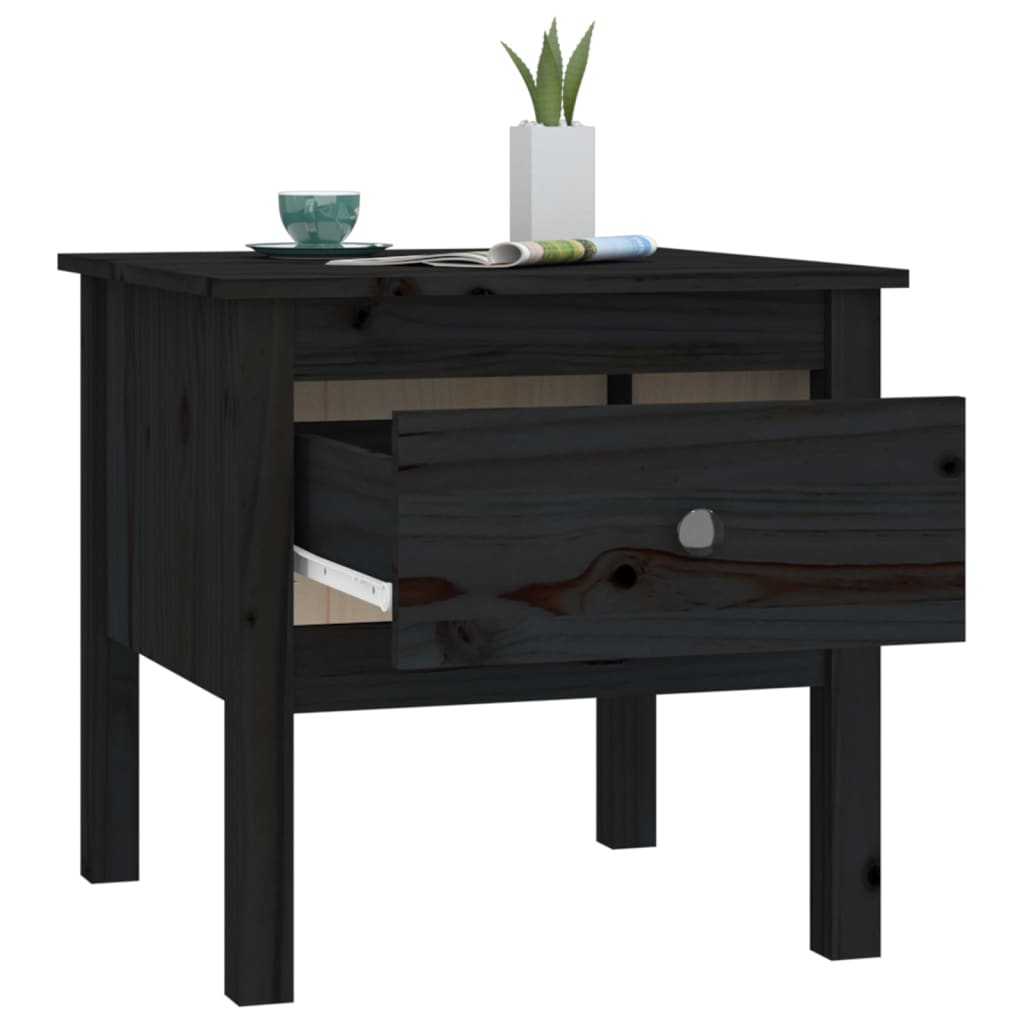 Side Table Black 50x50x49 cm Solid Wood Pine