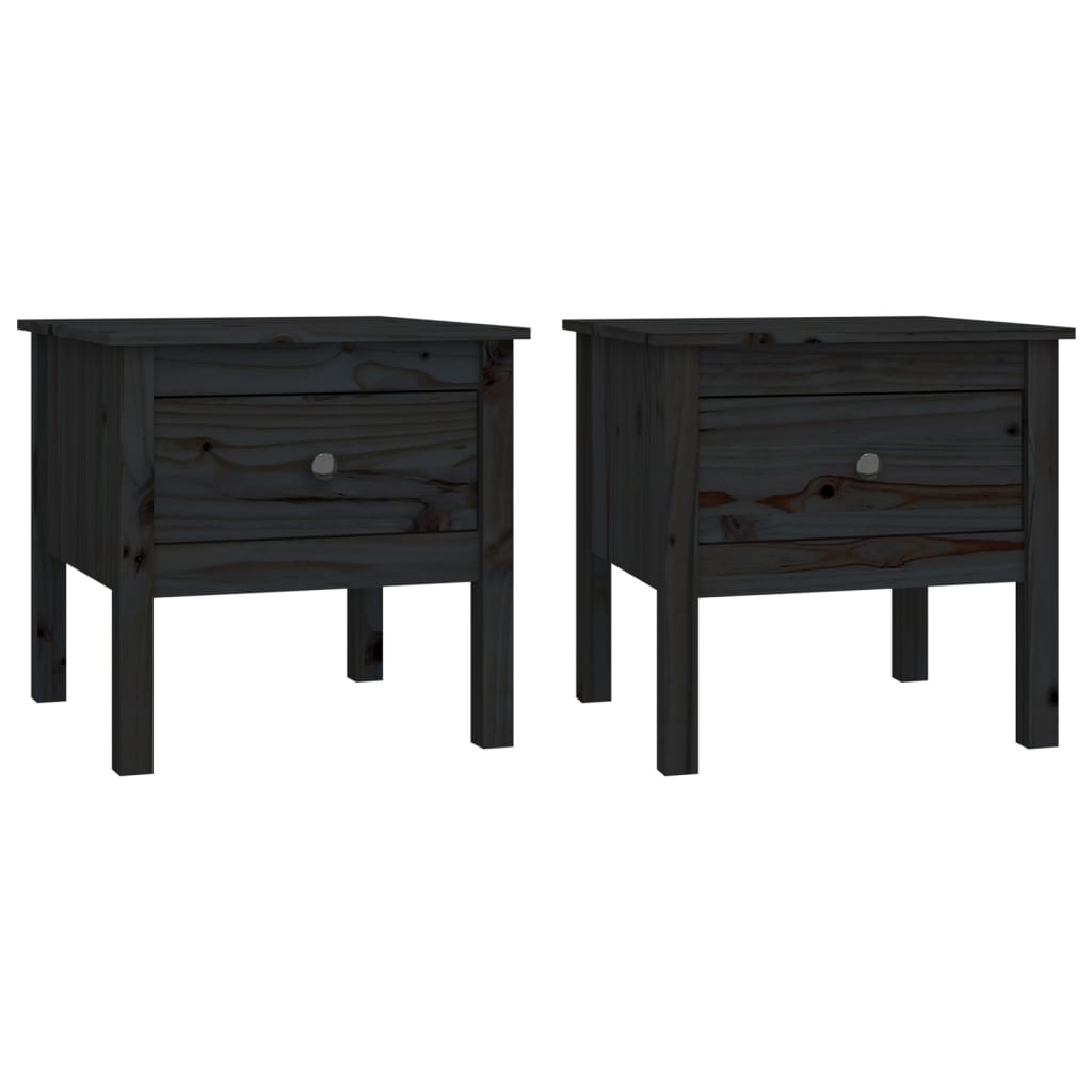 Side Tables 2 pcs Black 50x50x49 cm Solid Wood Pine