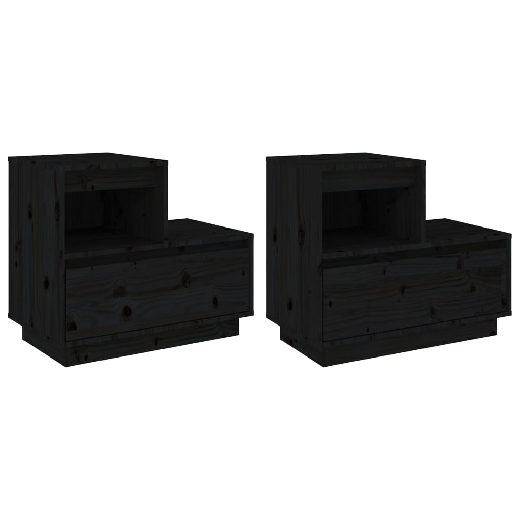 Bedside Cabinets 2 pcs Black 60x34x51 cm Solid Wood Pine