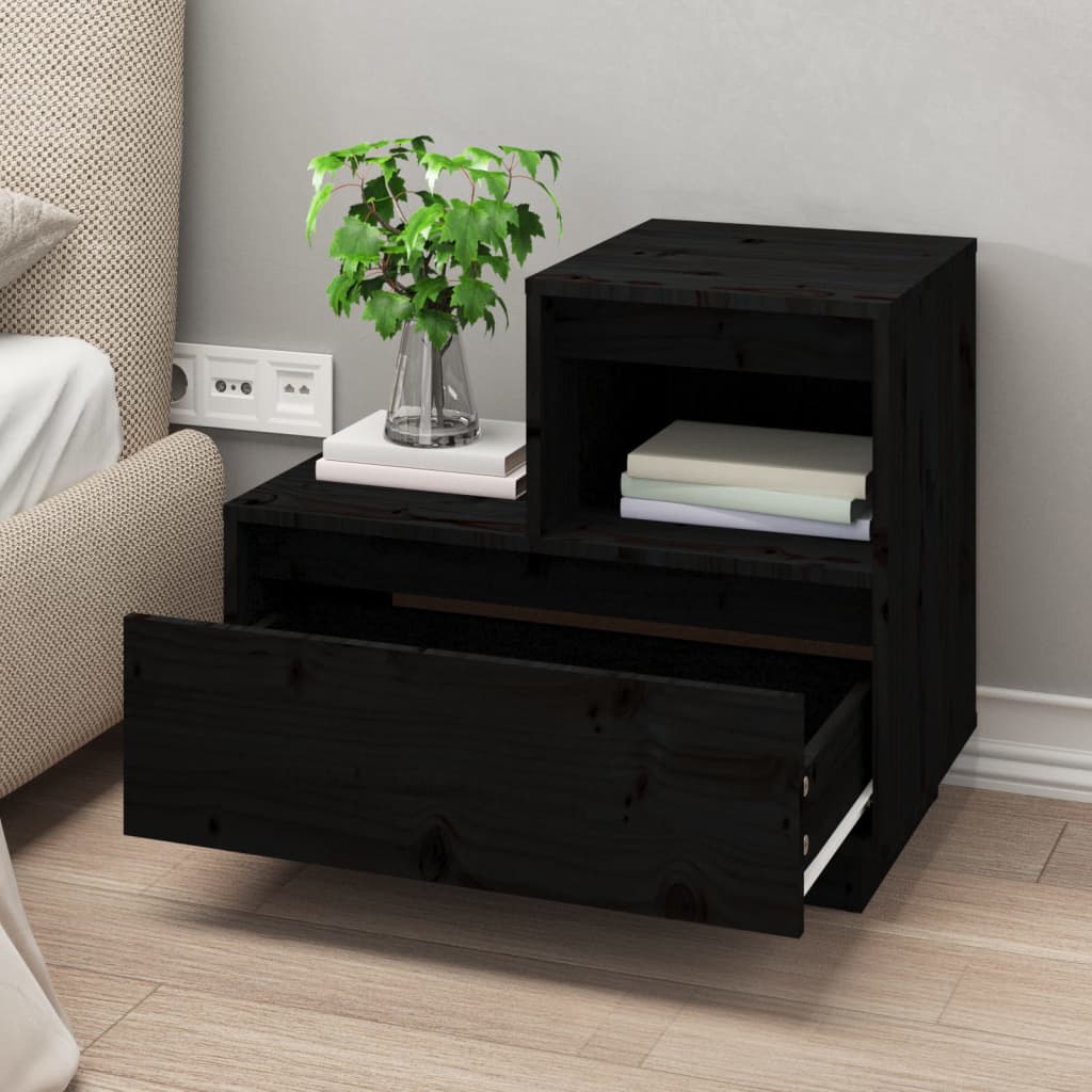 Bedside Cabinets 2 pcs Black 60x34x51 cm Solid Wood Pine