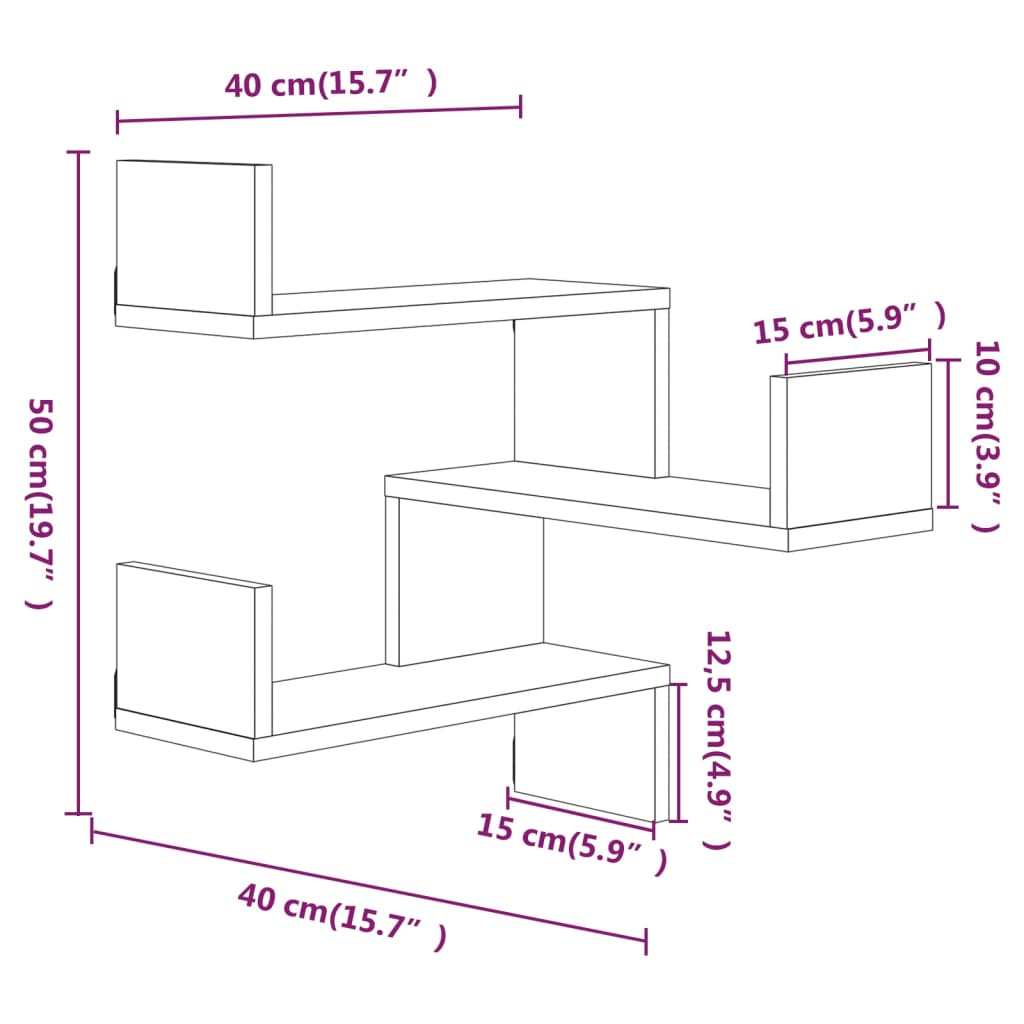 Wall Corner Shelves 2 pcs Grey Sonoma 40x40x50 cm Engineered Wood