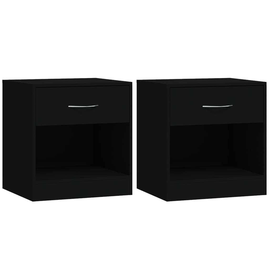 Bedside Cabinets 2 pcs with Drawer Black