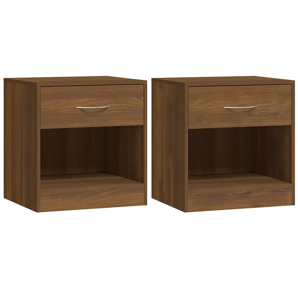 Bedside Cabinets 2 pcs with Drawer Brown Oak