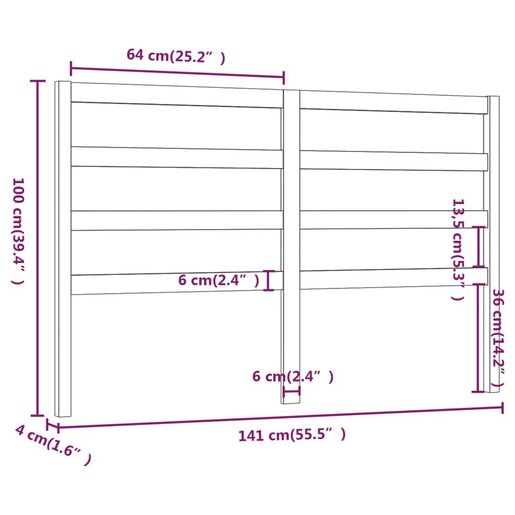 Bed Headboard White 141x4x100 cm Solid Wood Pine