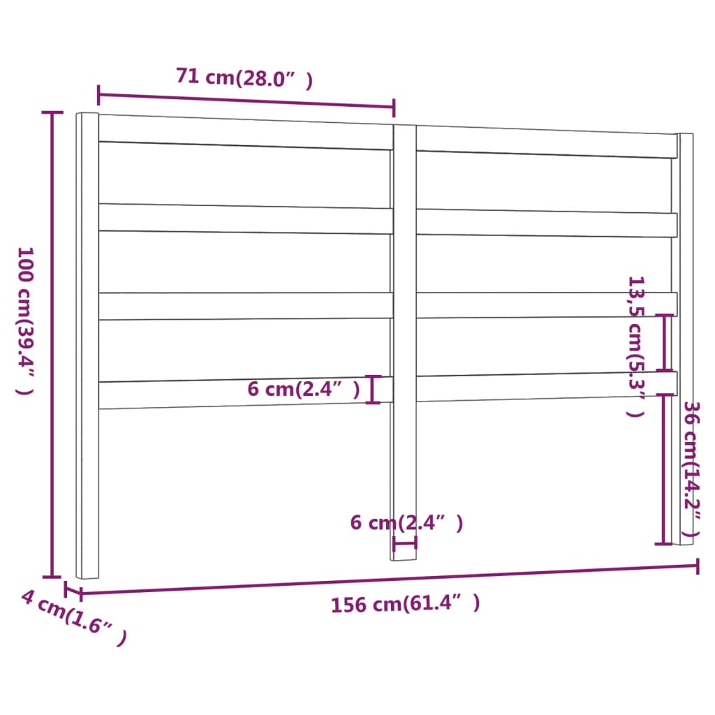 Bed Headboard White 156x4x100 cm Solid Wood Pine