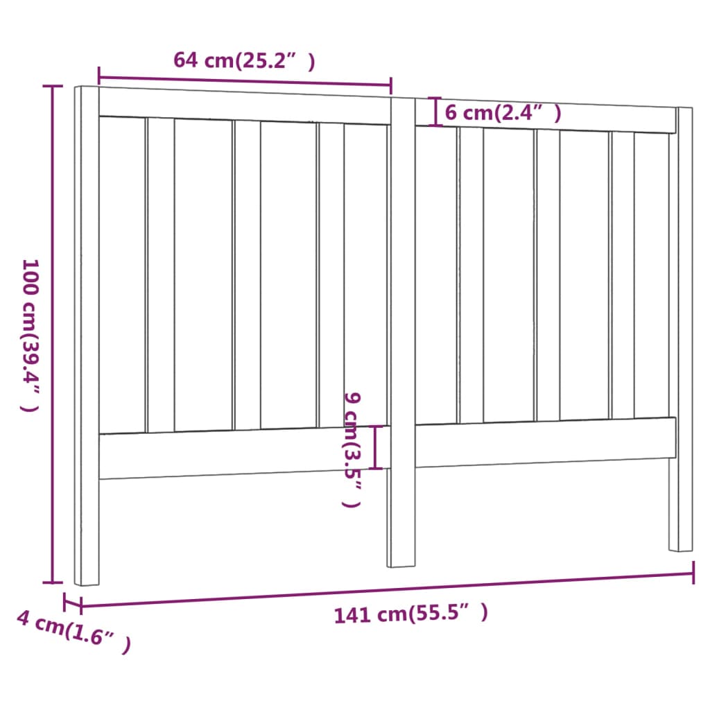 Bed Headboard 141x4x100 cm Solid Wood Pine