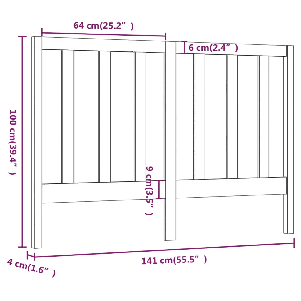 Bed Headboard Black 141x4x100 cm Solid Wood Pine