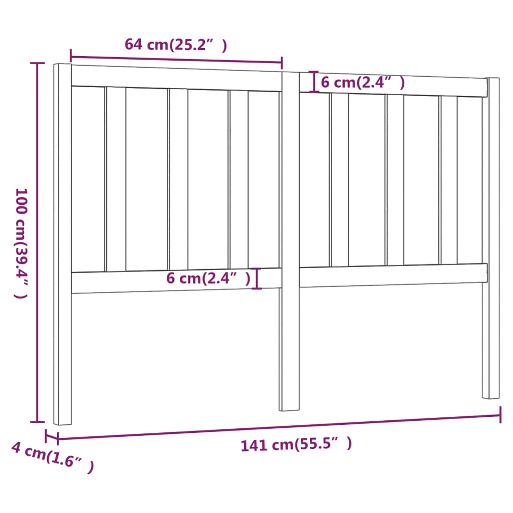 Bed Headboard Black 141x4x100 cm Solid Wood Pine