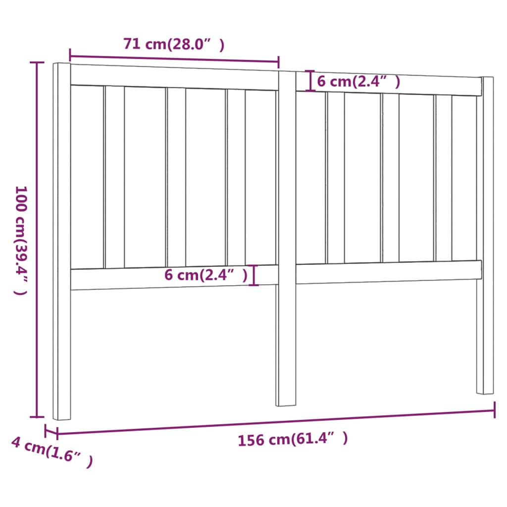 Bed Headboard 156x4x100 cm Solid Wood Pine