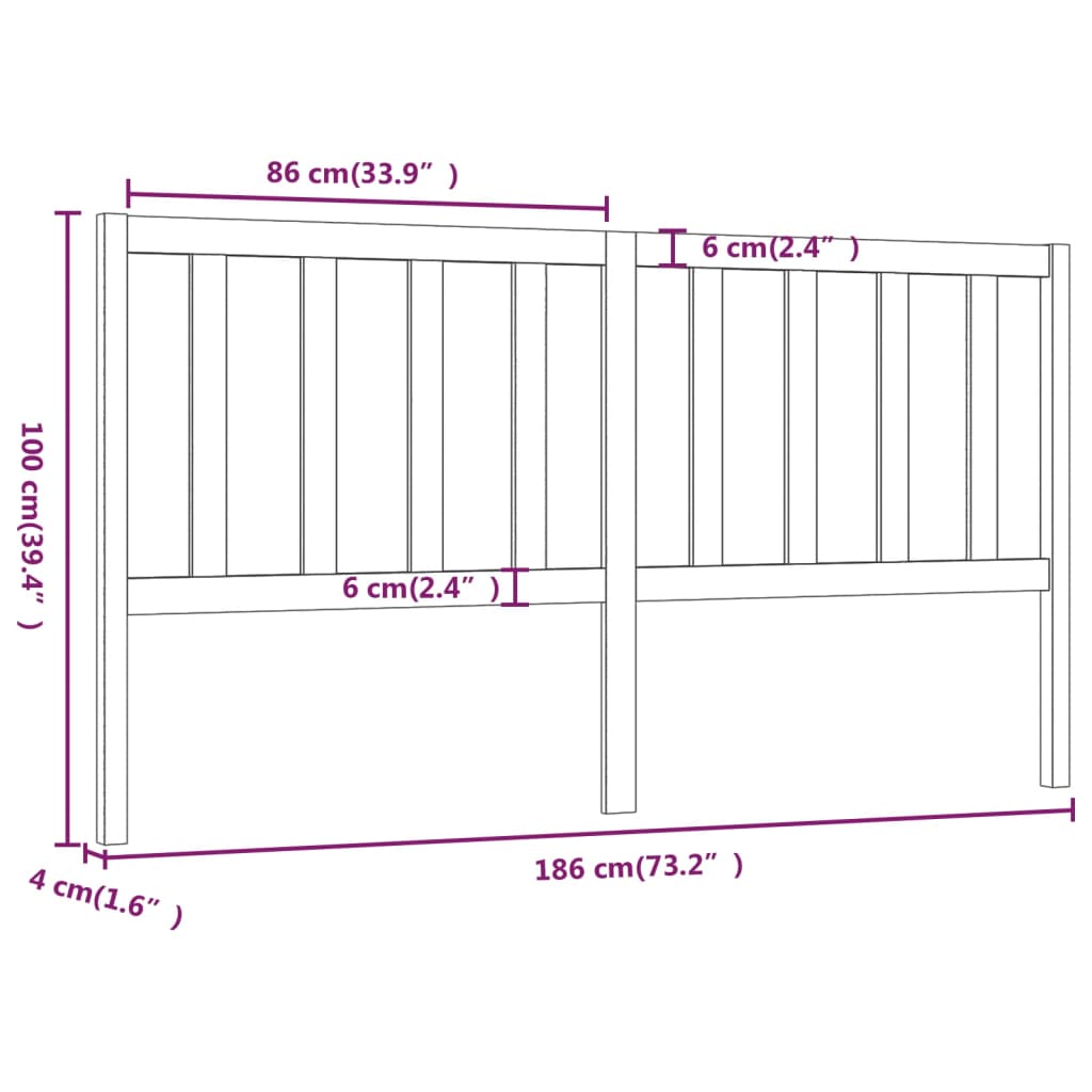 Bed Headboard Black 186x4x100 cm Solid Wood Pine