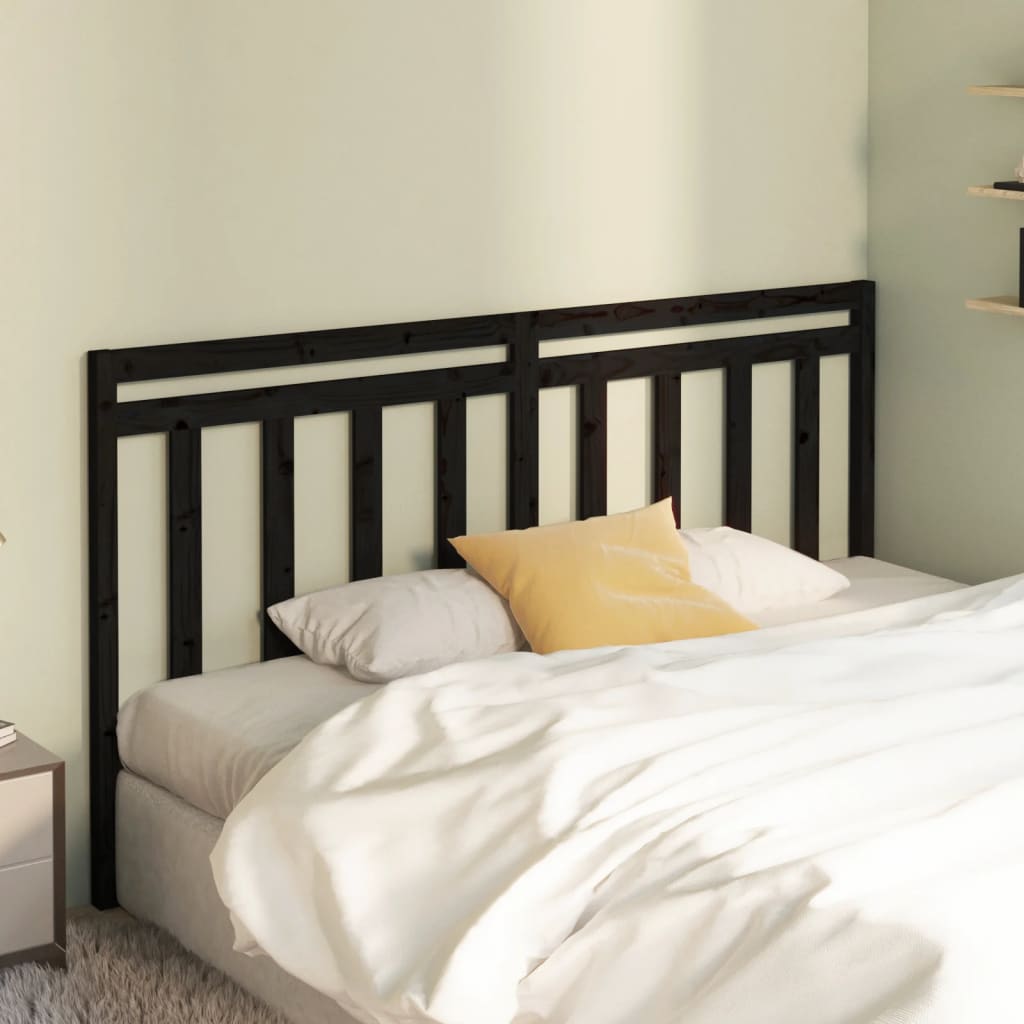 Bed Headboard Black 186x4x100 cm Solid Wood Pine