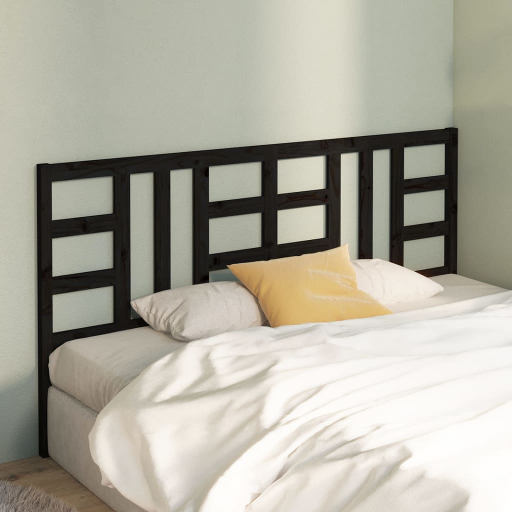 Bed Headboard Black 186x4x100 cm Solid Wood Pine