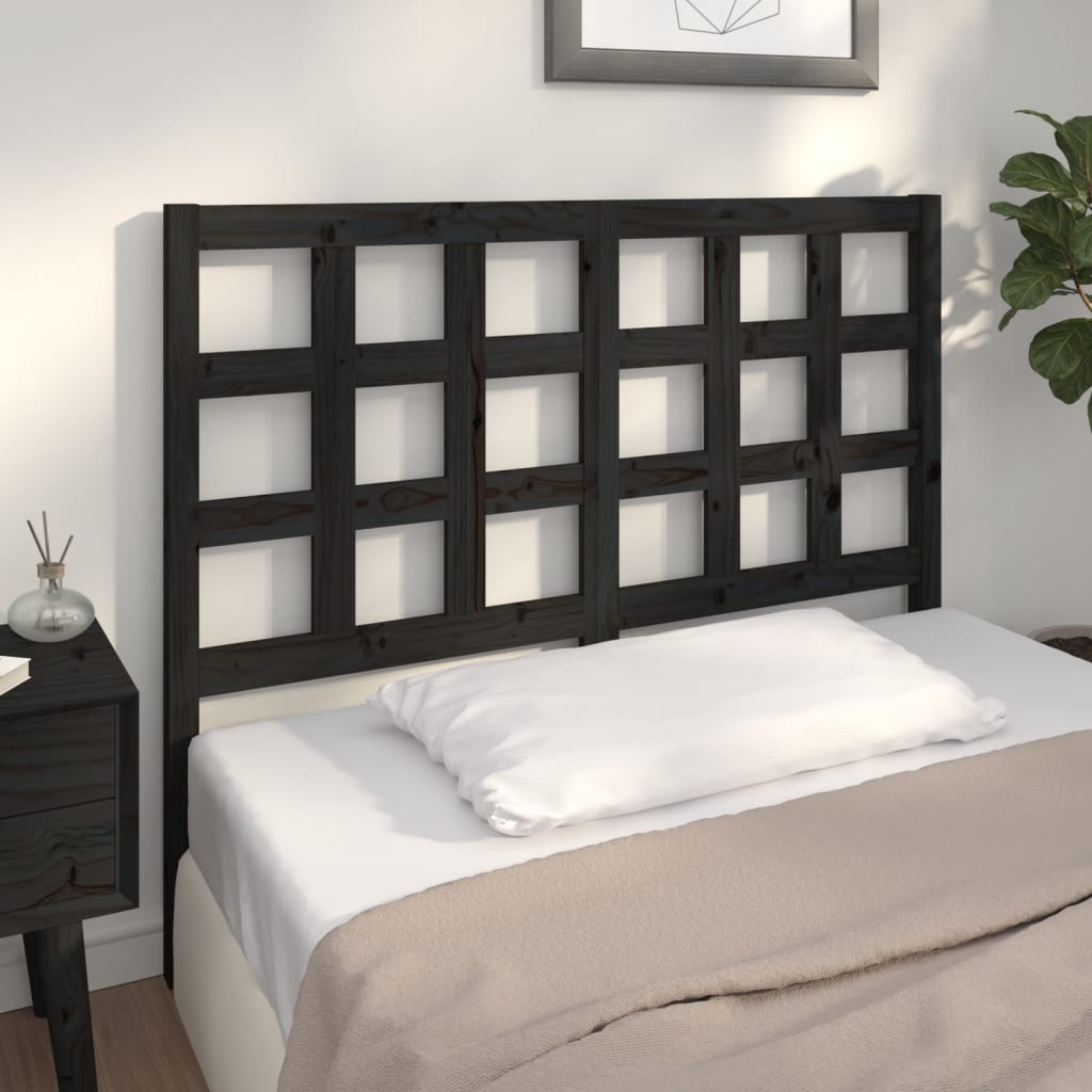 Bed Headboard Black 140.5x4x100 cm Solid Wood Pine