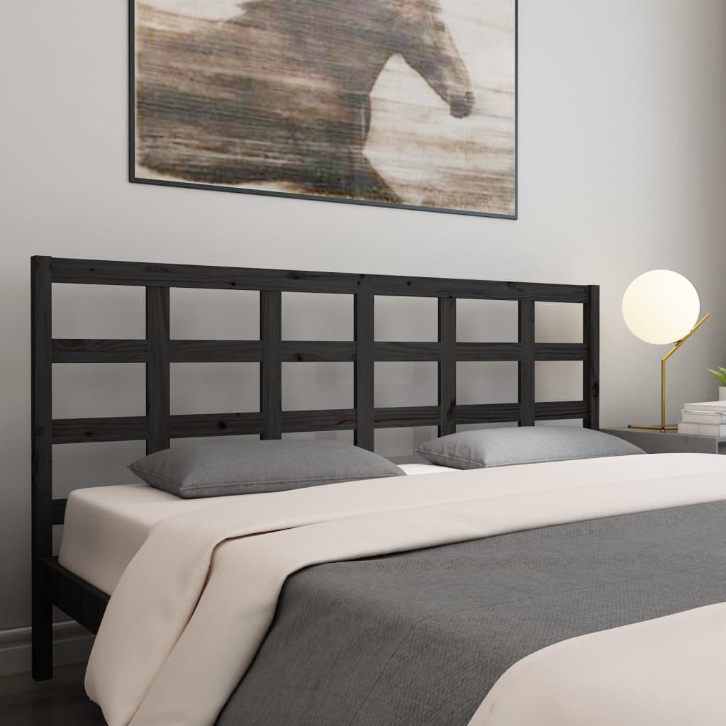 Bed Headboard Black 185.5x4x100 cm Solid Wood Pine