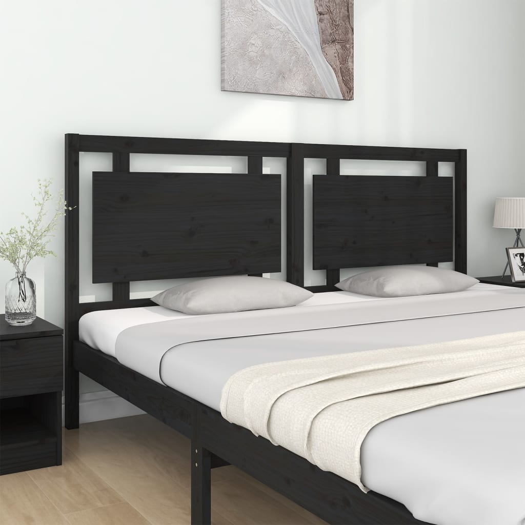 Bed Headboard Black 185.5x4x100 cm Solid Wood Pine