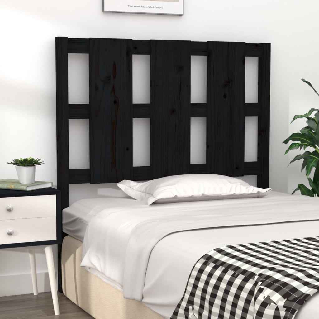 Bed Headboard Black 95.5x4x100 cm Solid Wood Pine