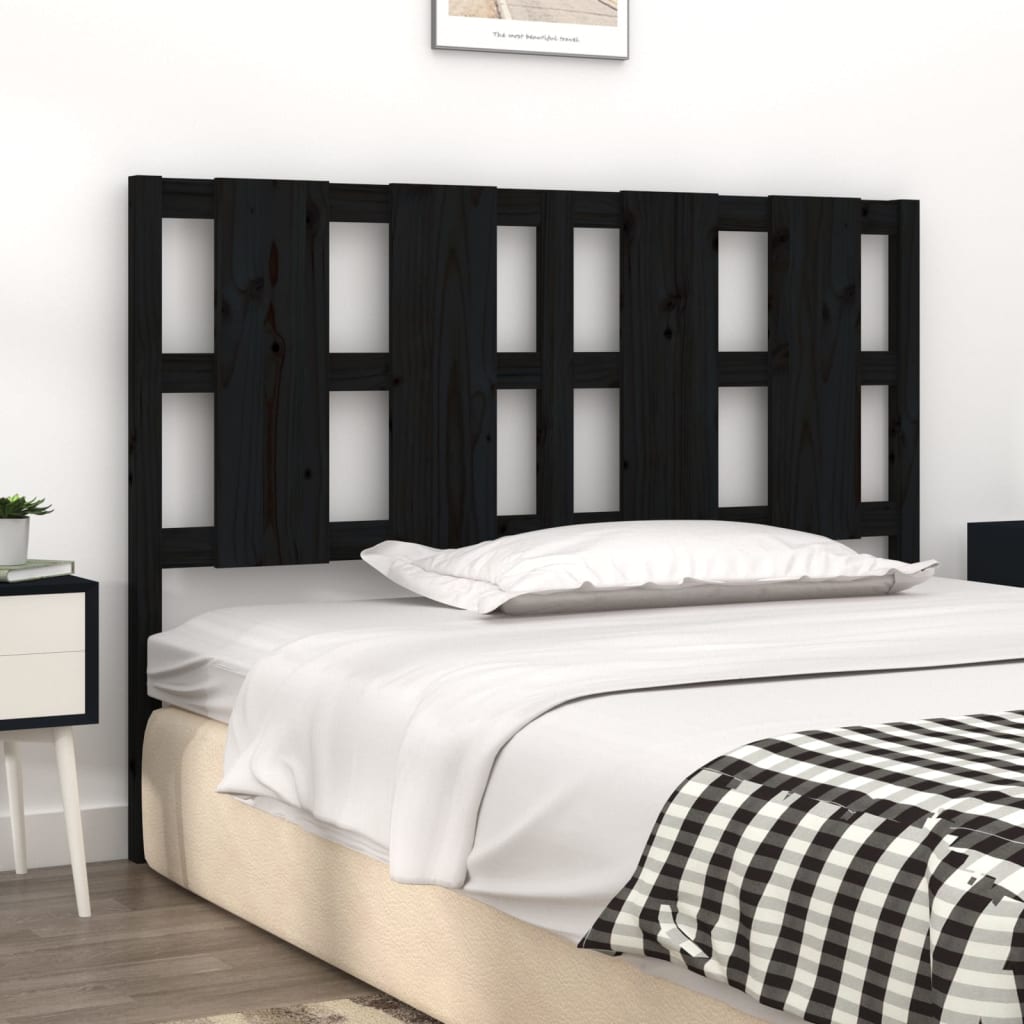 Bed Headboard Black 140.5x4x100 cm Solid Wood Pine