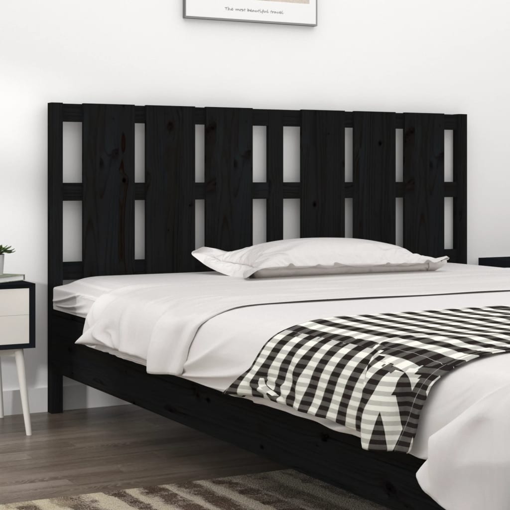 Bed Headboard Black 185.5x4x100 cm Solid Wood Pine