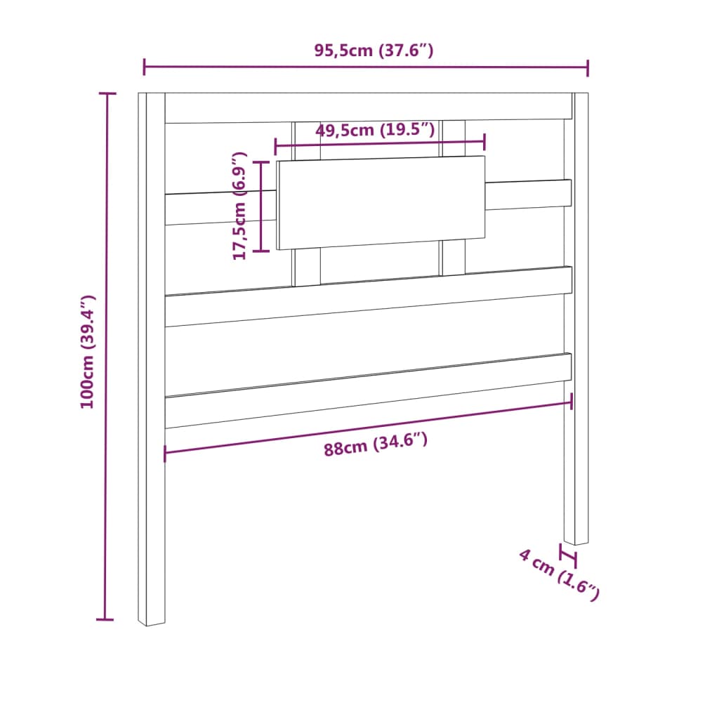 Bed Headboard White 95.5x4x100 cm Solid Wood Pine