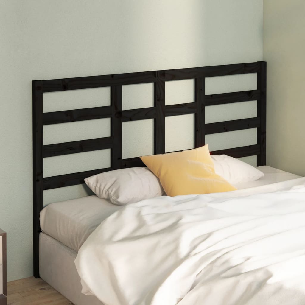 Bed Headboard Black 141x4x104 cm Solid Wood Pine