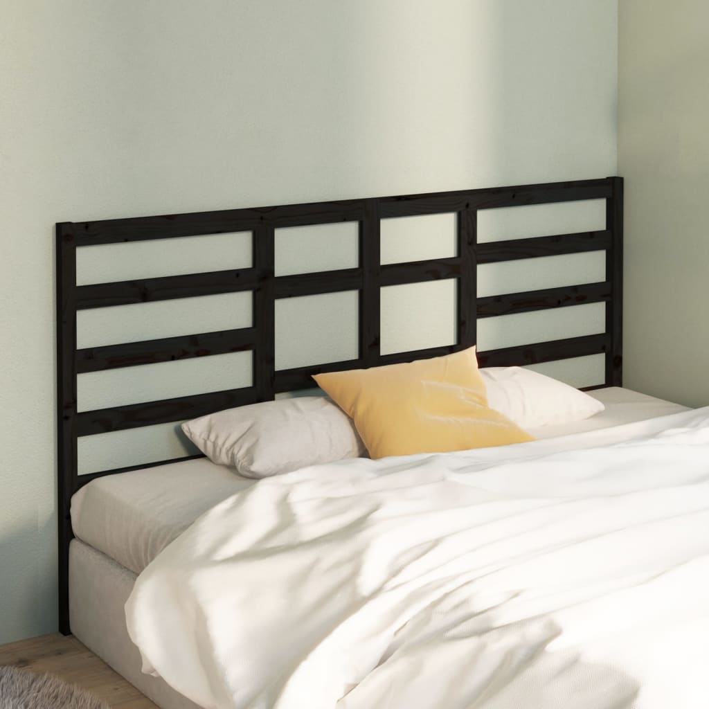 Bed Headboard Black 186x4x104 cm Solid Wood Pine