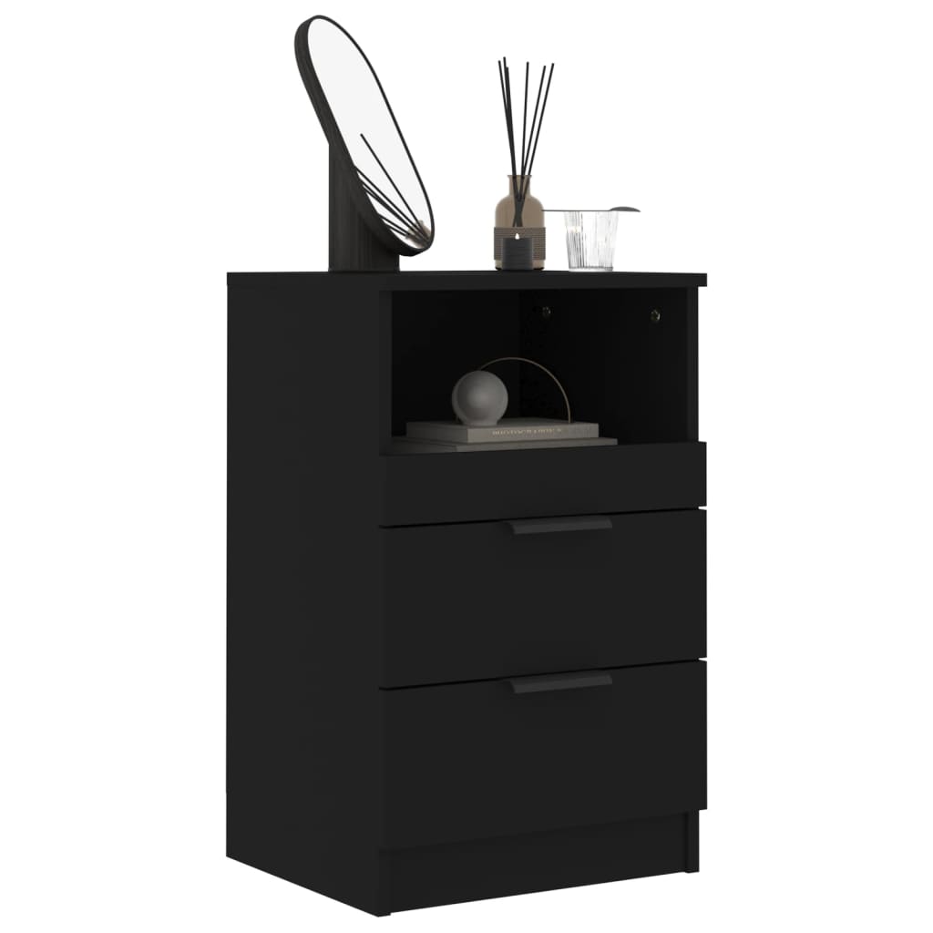 Bedside Cabinets 2 pcs Black Engineered Wood