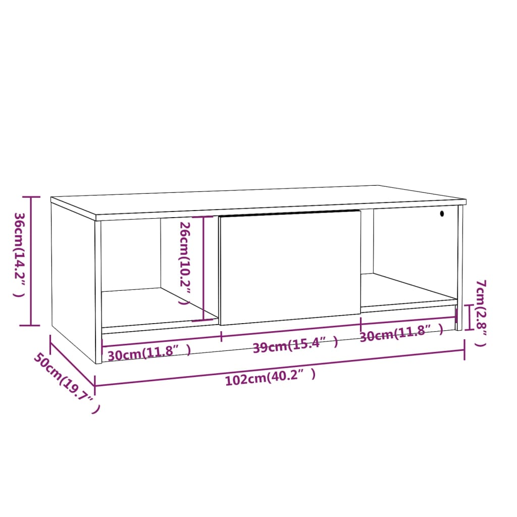 Coffee Table White 102x50x36 cm Engineered Wood