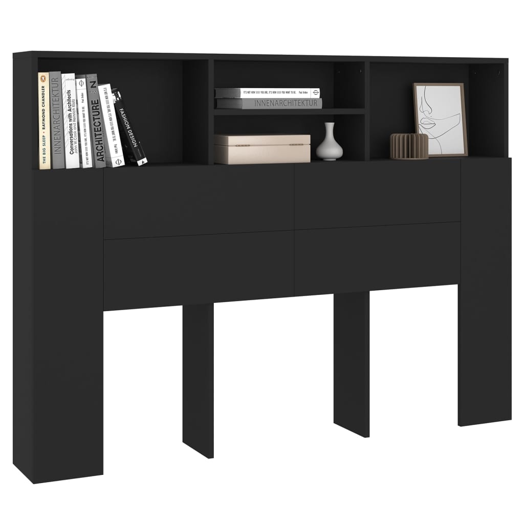 Headboard Cabinet Black 140x19x103.5 cm