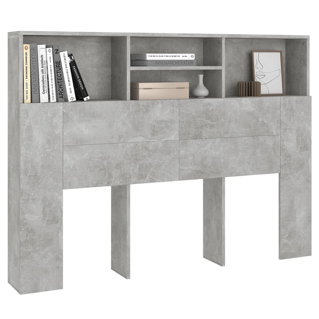 Headboard Cabinet Concrete Grey 140x19x103.5 cm