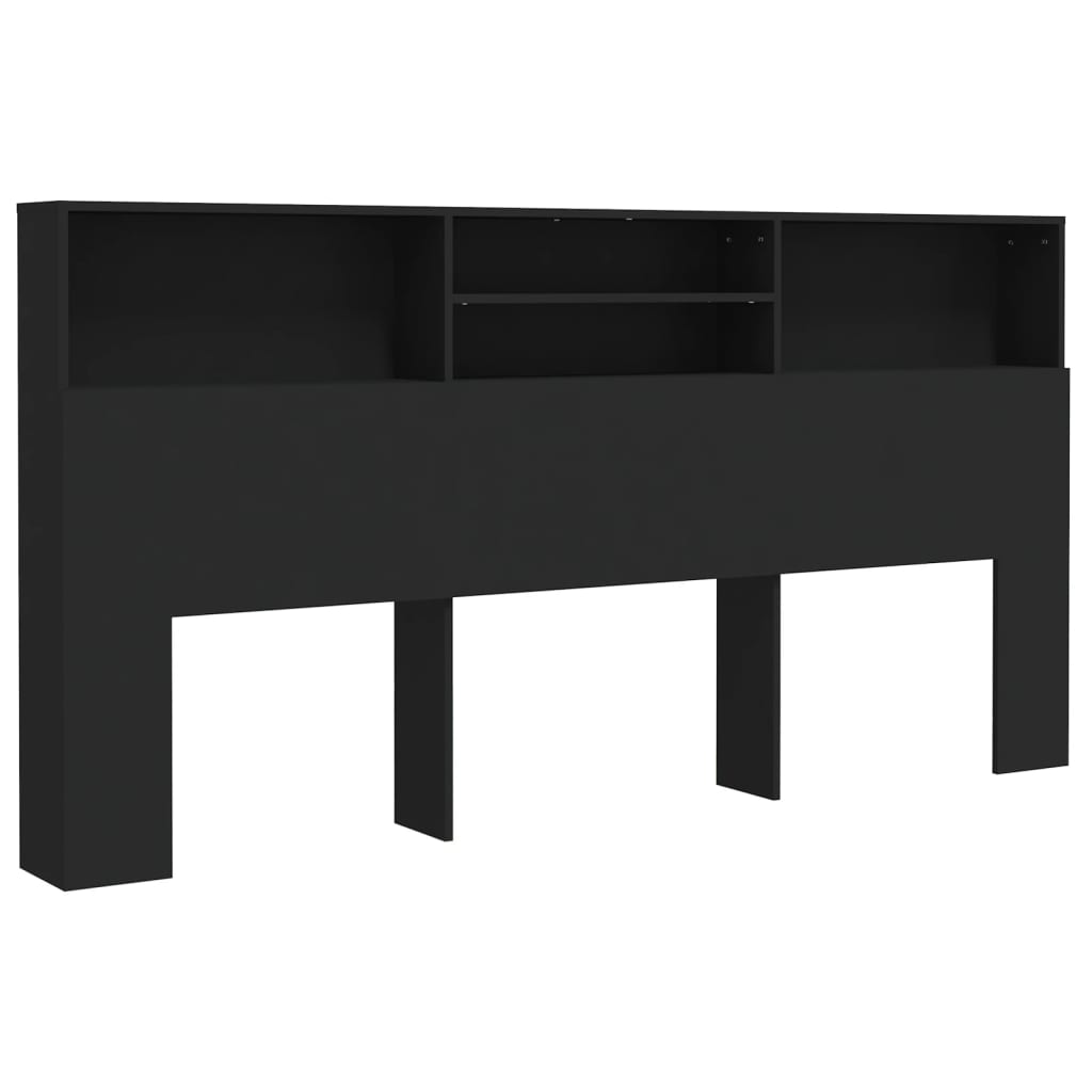 Headboard Cabinet Black 200x19x103.5 cm