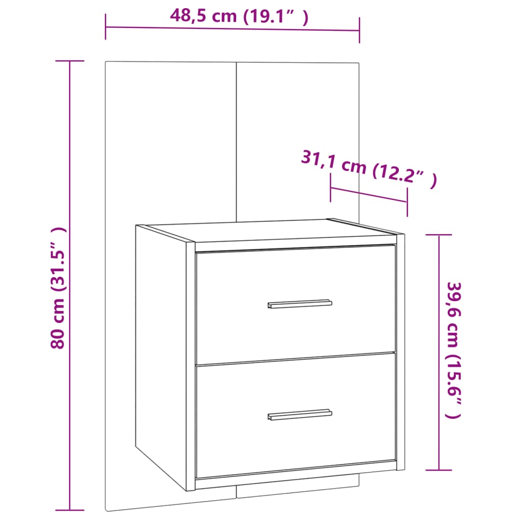 Wall-mounted Bedside Cabinet Grey Sonoma