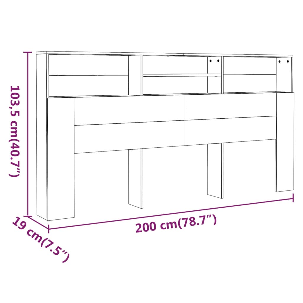 Headboard Cabinet Brown Oak 200x19x103.5 cm