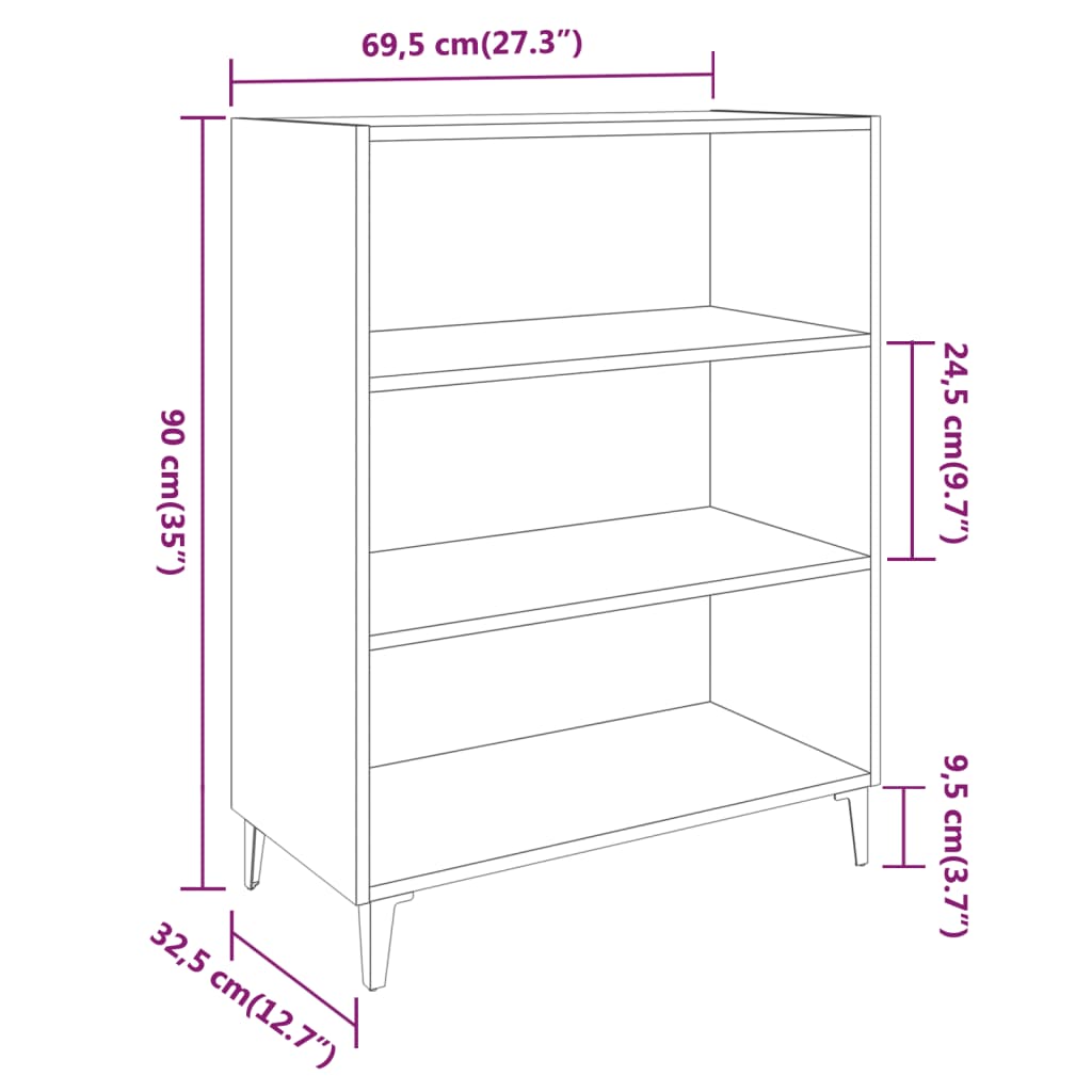 Sideboard White 69.5x32.5x90 cm Engineered Wood