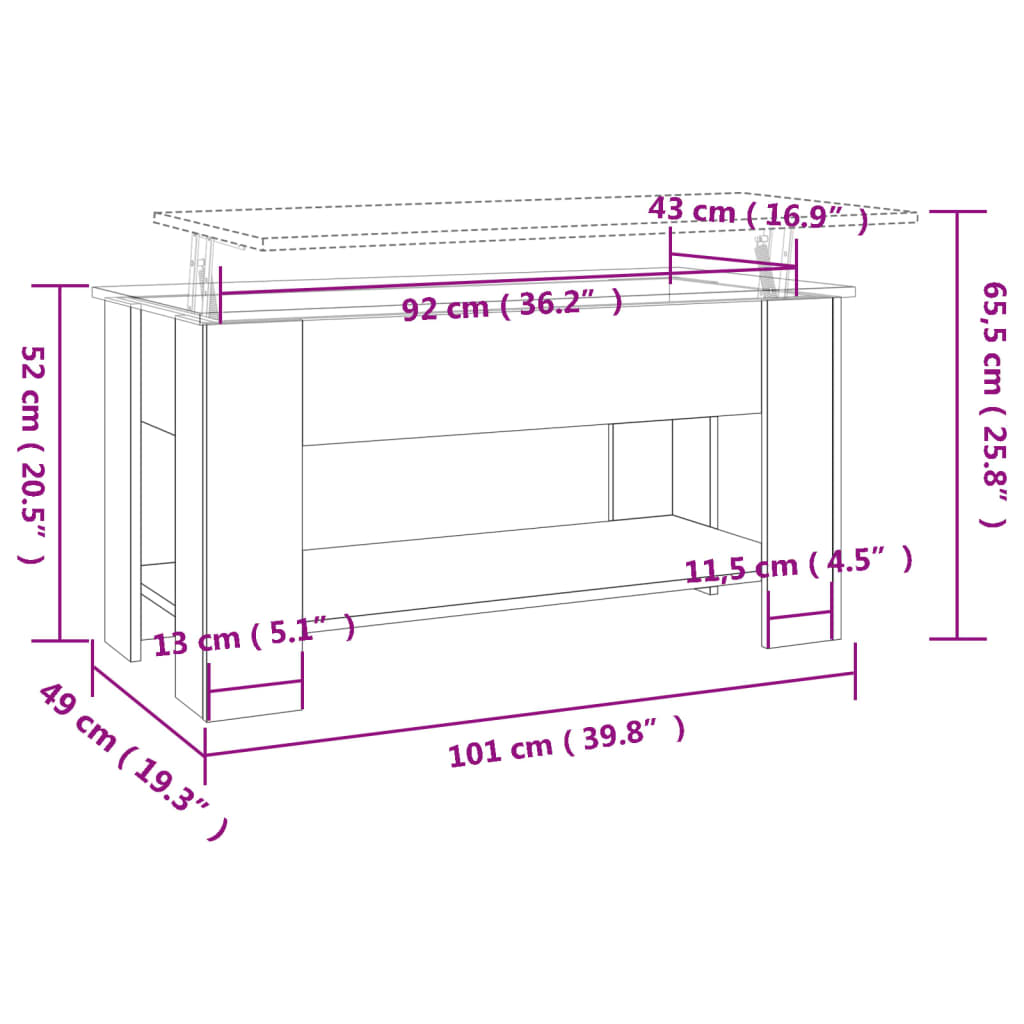 Coffee Table Smoked Oak 101x49x52 cm Engineered Wood