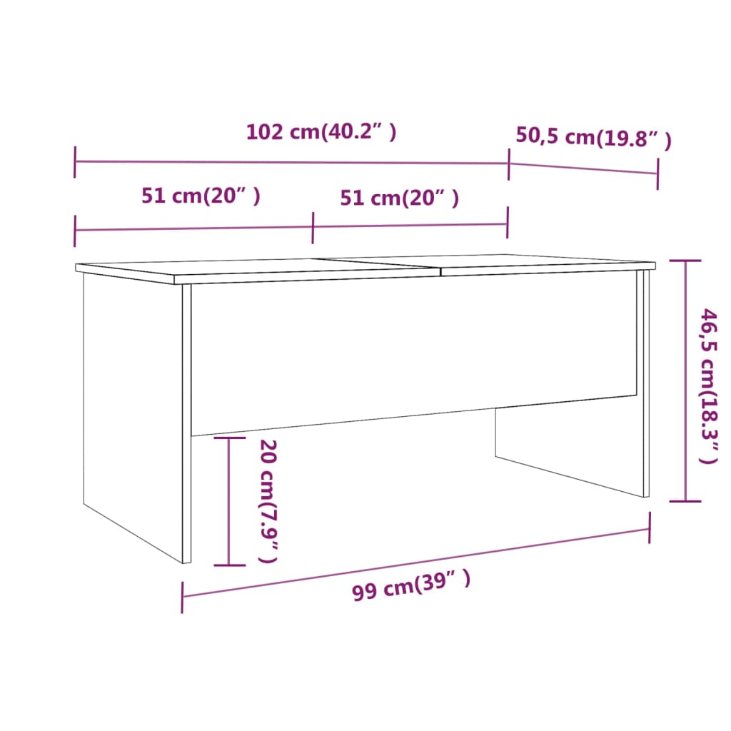 Coffee Table Smoked Oak 102x50.5x46.5 cm Engineered Wood