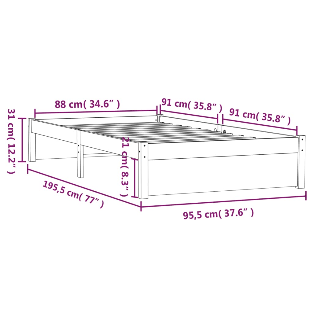 Bed Frame Solid Wood 92x187 cm Single Size