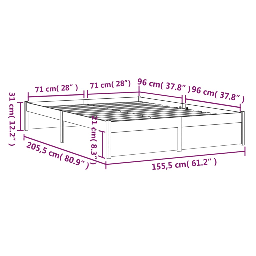 Bed Frame Solid Wood 153x203 cm Queen Size