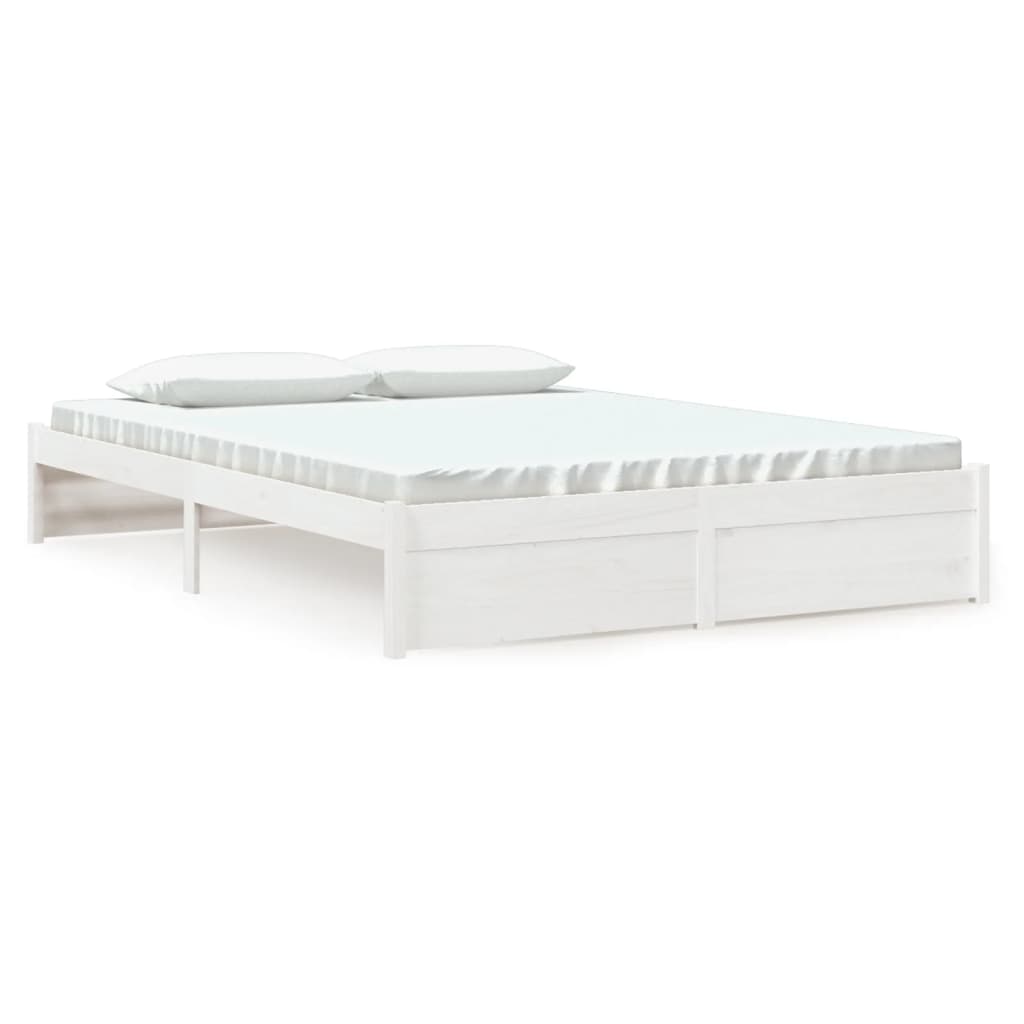 Bed Frame White Solid Wood 153x203 cm Queen Size