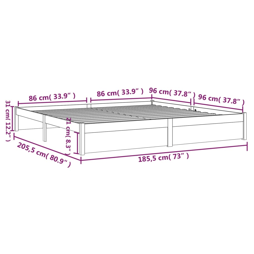 Bed Frame Solid Wood 183x203 cm King Size