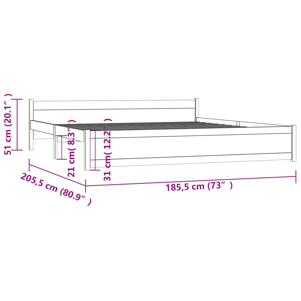 Bed Frame Honey Brown Solid Wood 183x203 cm King Size