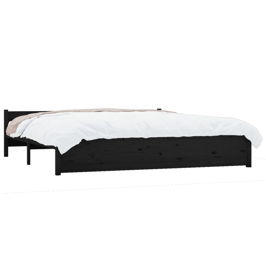 Bed Frame Black Solid Wood 183x203 cm King Size