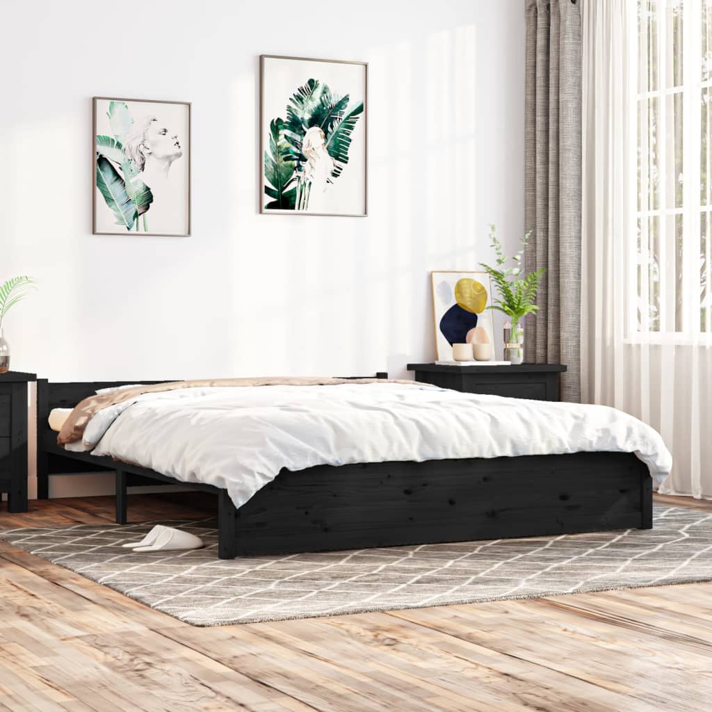 Bed Frame Black Solid Wood 183x203 cm King Size