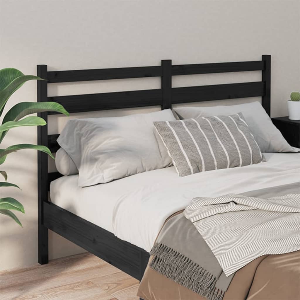 Bed Headboard Black 141x4x100 cm Solid Wood Pine