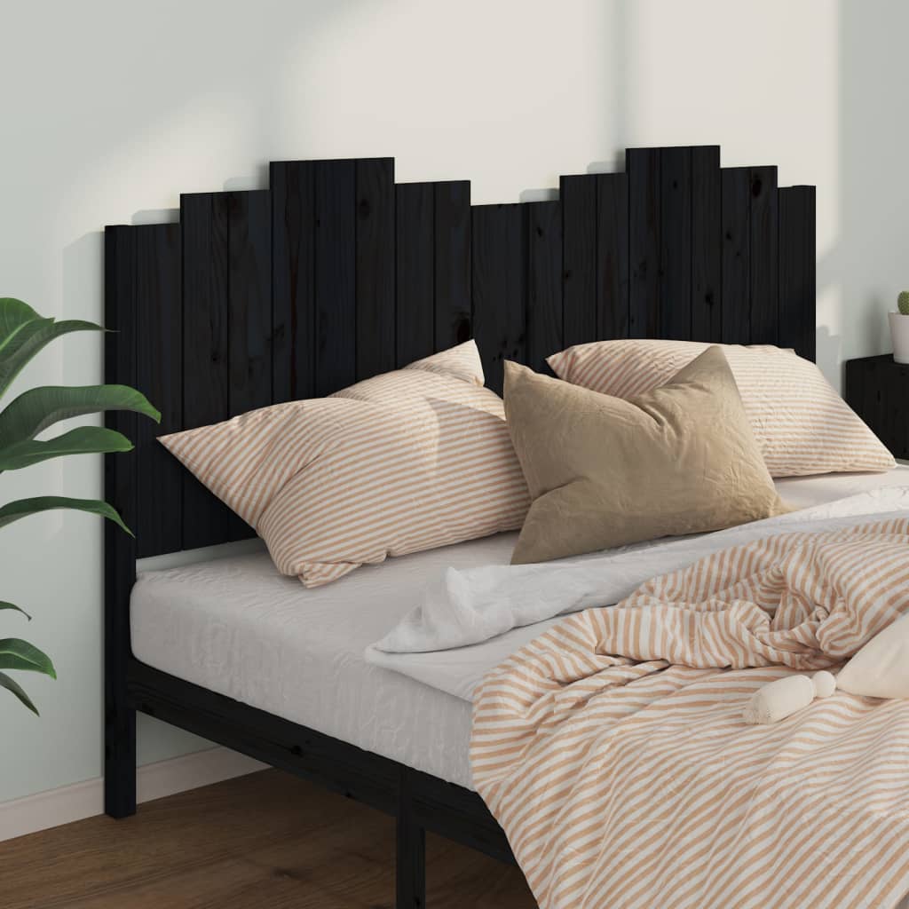 Bed Headboard Black 186x4x110 cm Solid Wood Pine