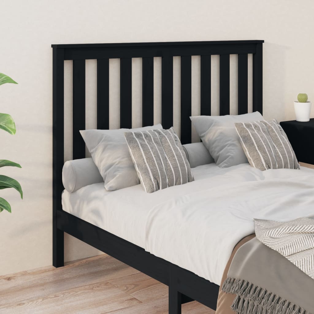 Bed Headboard Black 141x6x101 cm Solid Wood Pine